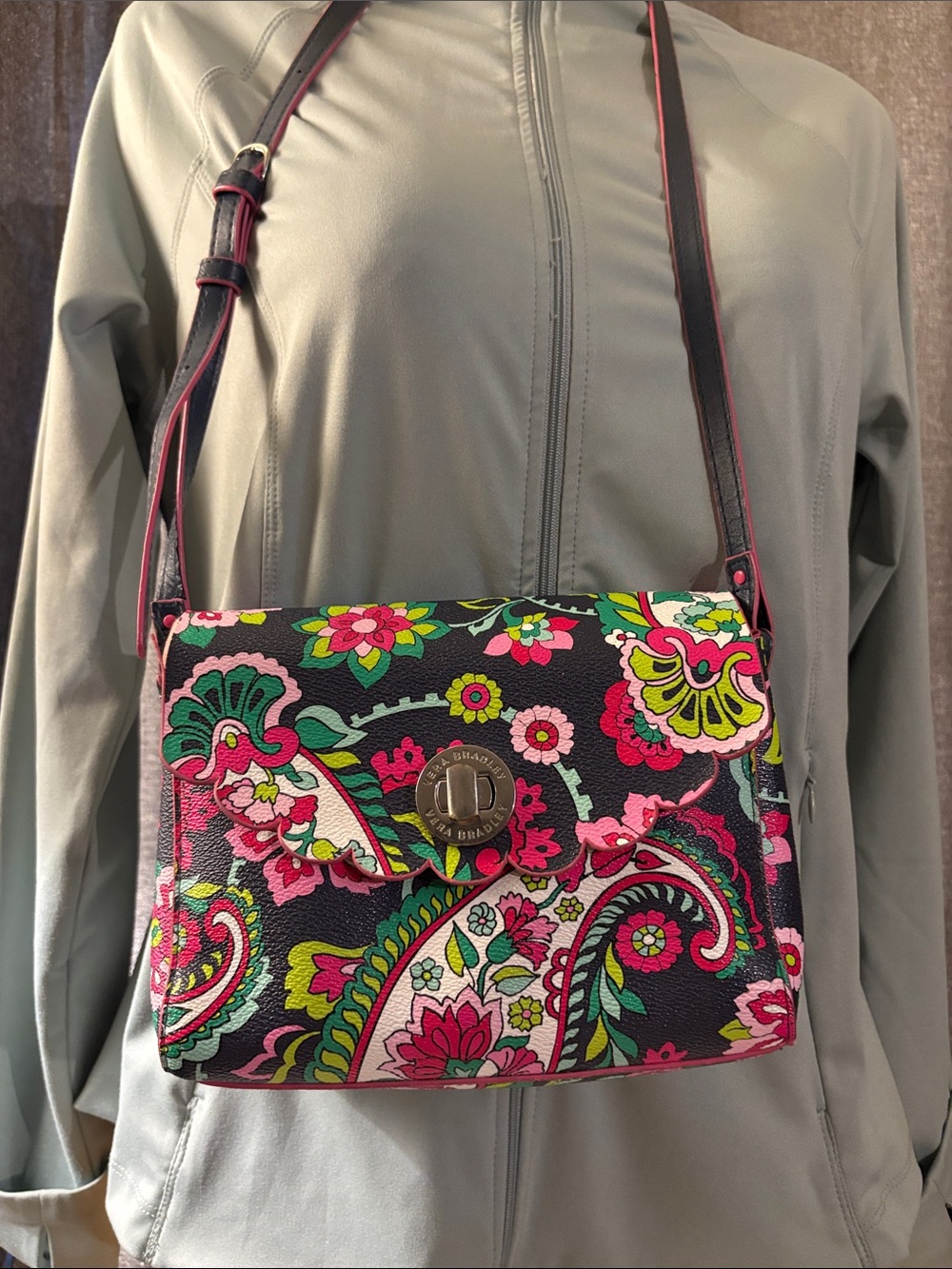 Vera Bradley Navy Crossbody with Pink, Green & Yellow Paisley